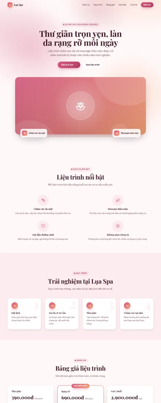 Trang mẫu spa & làm đẹp – giao diện Hoa hồng