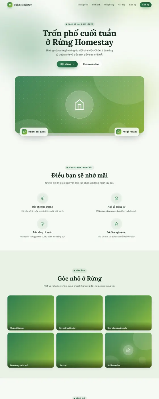 Trang mẫu homestay – giao diện Rừng xanh