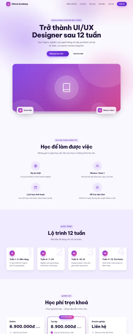Trang mẫu khoá học – giao diện Oải hương