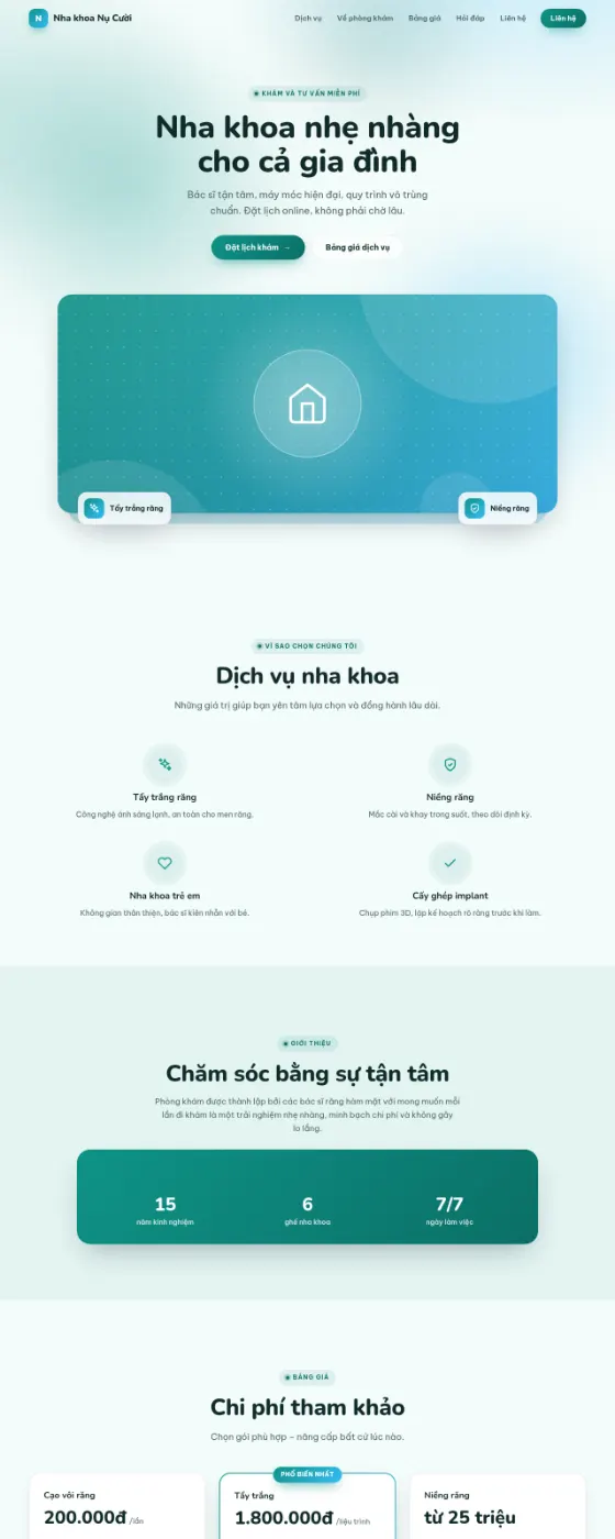 Trang mẫu nha khoa – giao diện Bạc hà