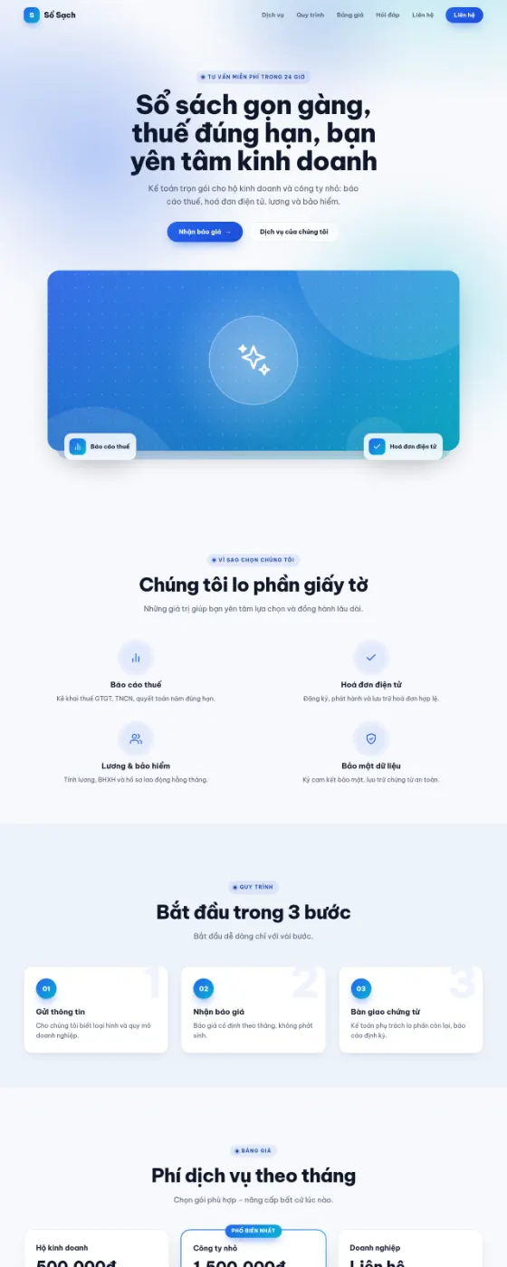 Trang mẫu dịch vụ kế toán – giao diện Đại dương
