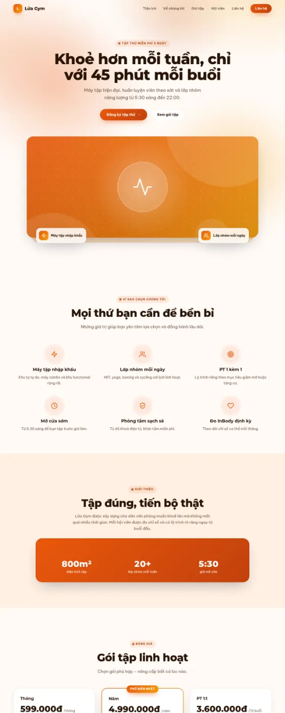 Trang mẫu phòng gym – giao diện Hoàng hôn